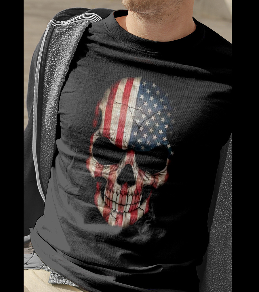 Skull American Flag Stars And Stripes T-Shirt