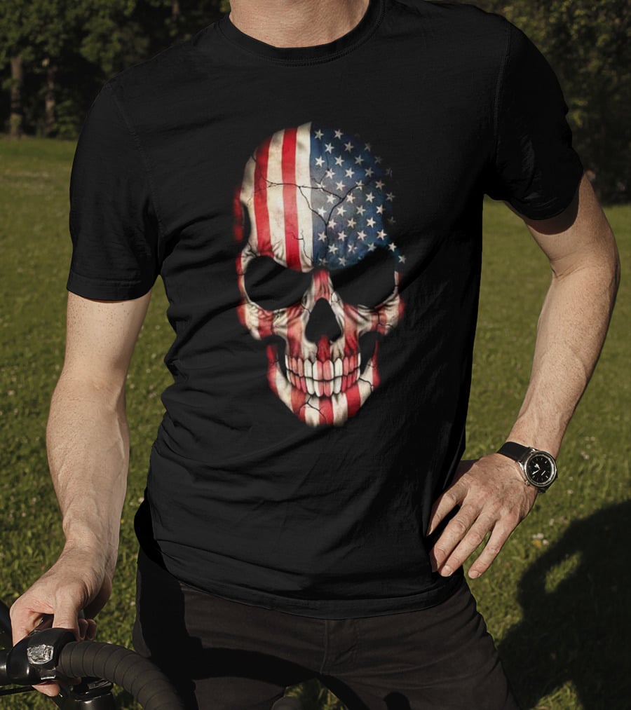 Skull American Flag Stars And Stripes T-Shirt