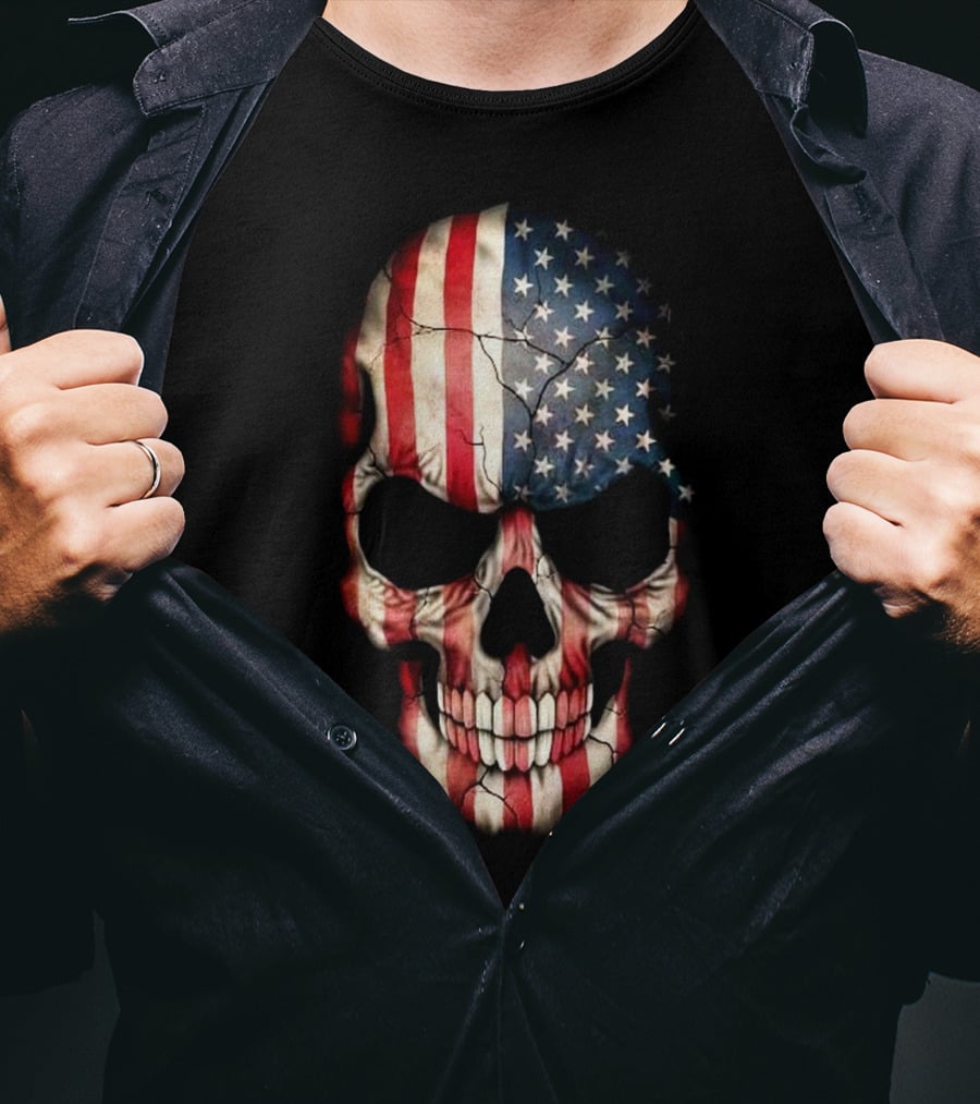 Skull American Flag Stars And Stripes T-Shirt
