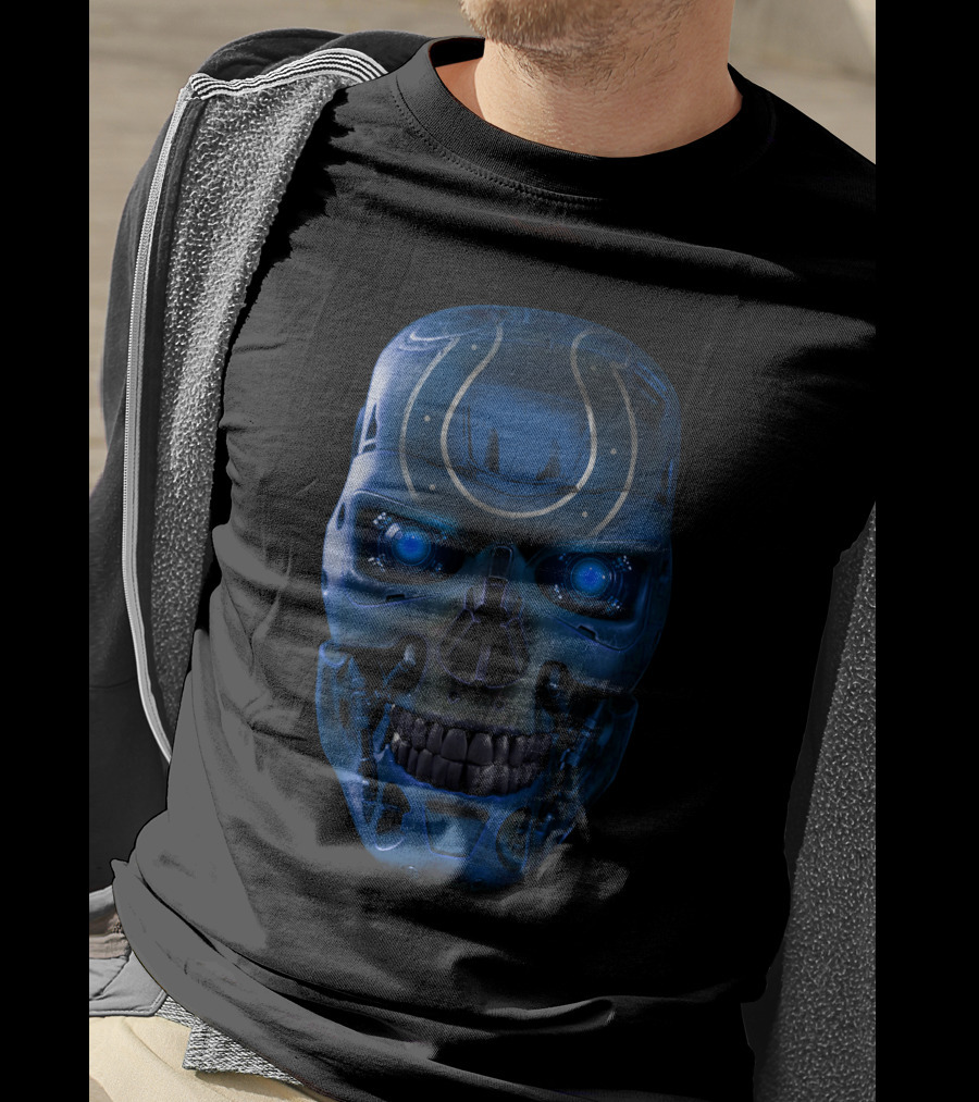 Blue Skull Colts Mechanized Face With Glowing Eyes T-Shirt