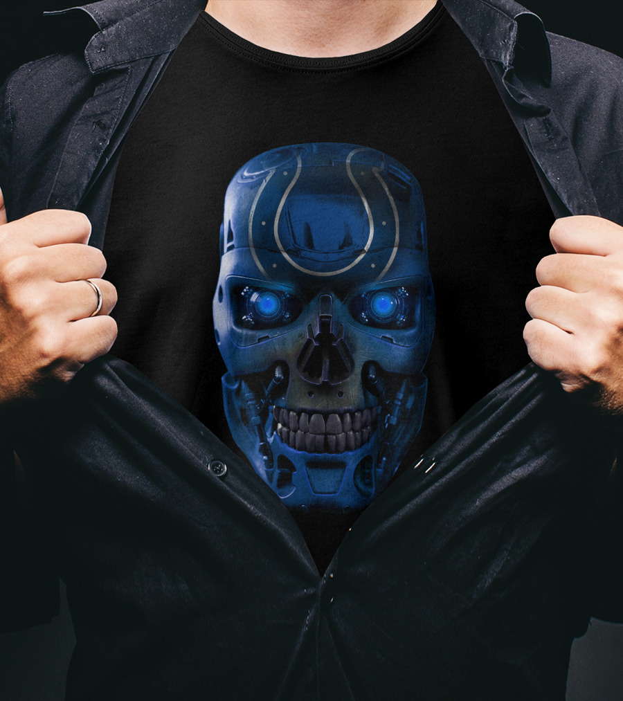 Blue Skull Colts Mechanized Face With Glowing Eyes T-Shirt