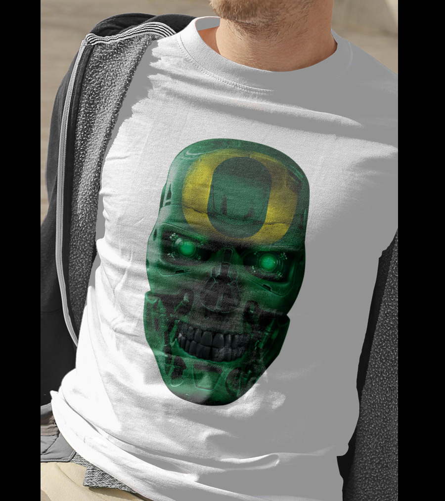 Oregon Ducks Skull Robot Green Neon Eyes T-Shirt