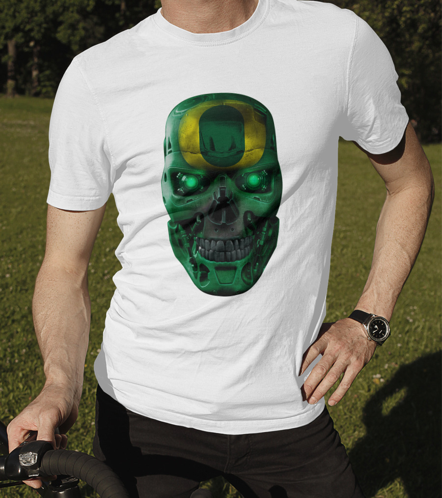 Oregon Ducks Skull Robot Green Neon Eyes T-Shirt