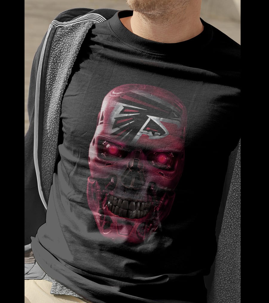 Skull Falcons Terminator Style Red Robotic Skull T-Shirt
