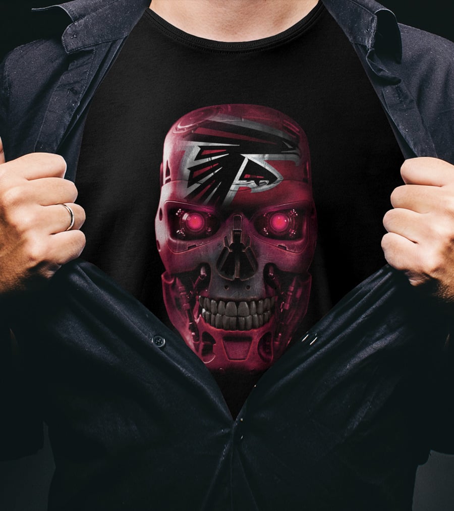 Skull Falcons Terminator Style Red Robotic Skull T-Shirt