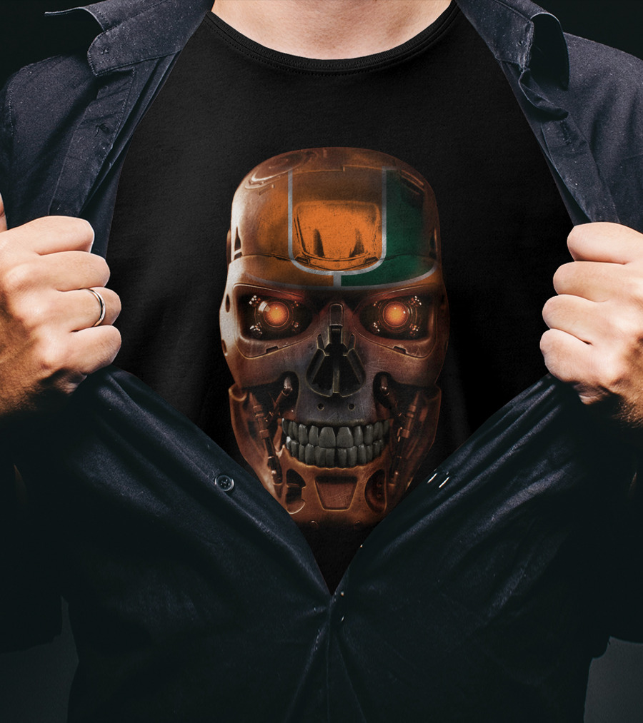 Skull Hurricanes Miami Terminator Robot Face T-Shirt