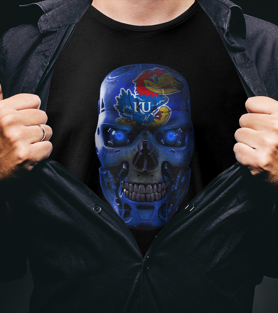 Skull Jayhawks University Of Kansas Robot Face T-Shirt