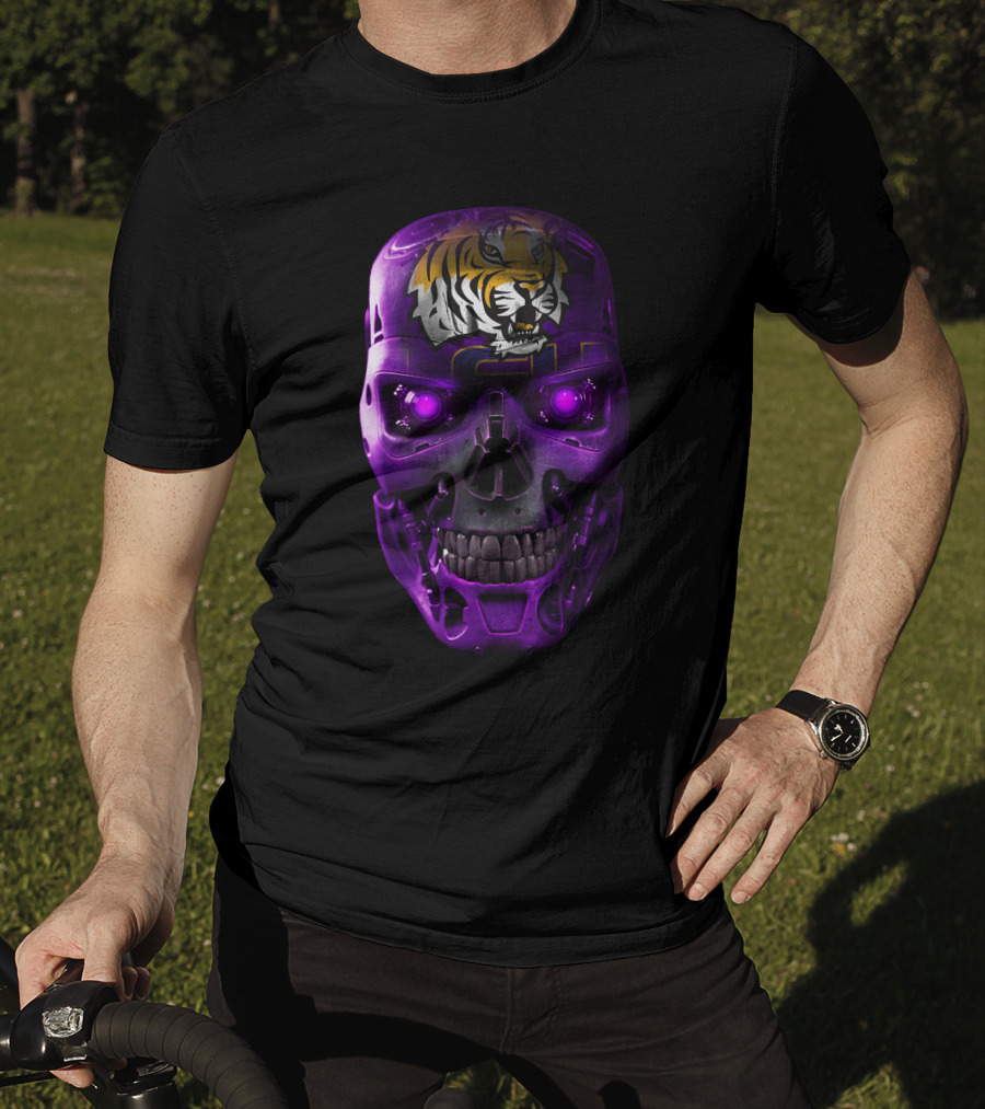 LSU Tigers Skull With Purple Cybernetic T-Shirt