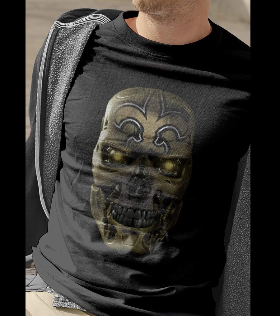 Skull Saints Futuristic Robot Emblem T-Shirt