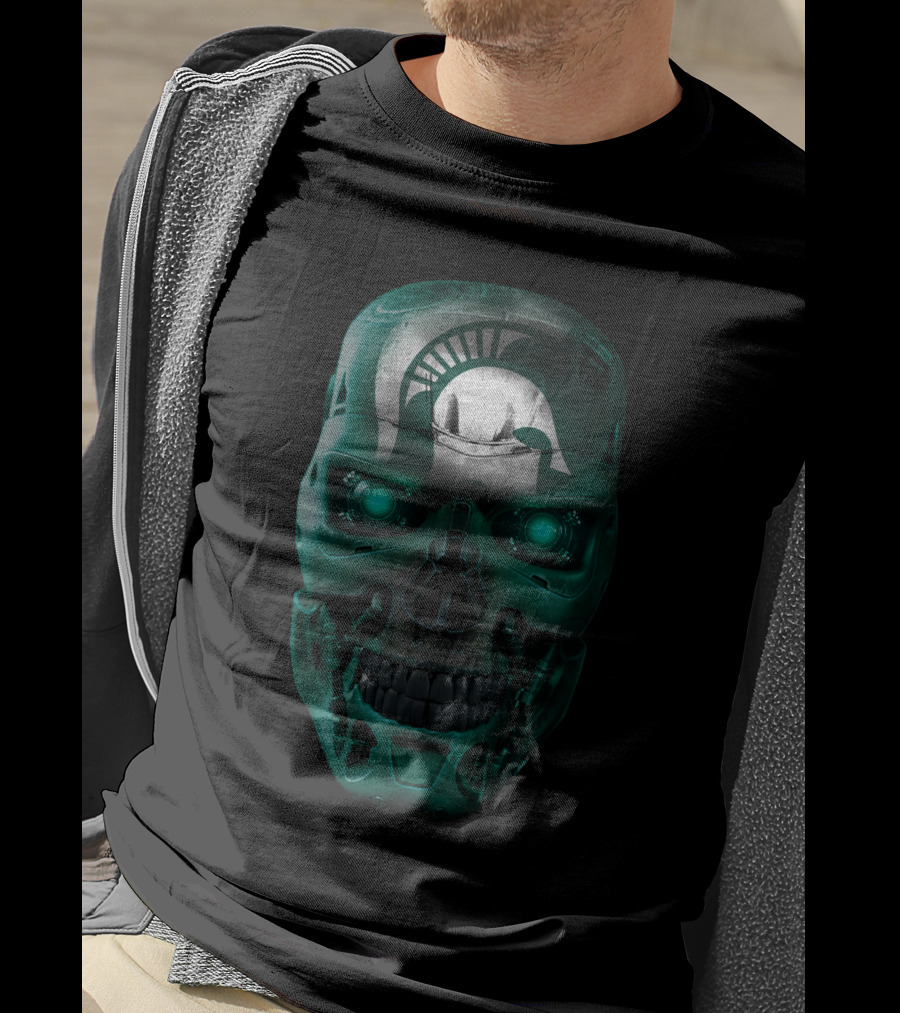 Spartan Helmet Skull Design With Futuristic Elements T-Shirt
