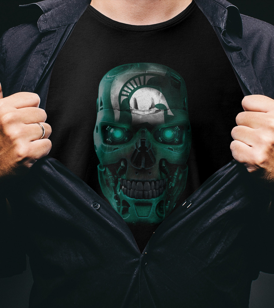 Spartan Helmet Skull Design With Futuristic Elements T-Shirt