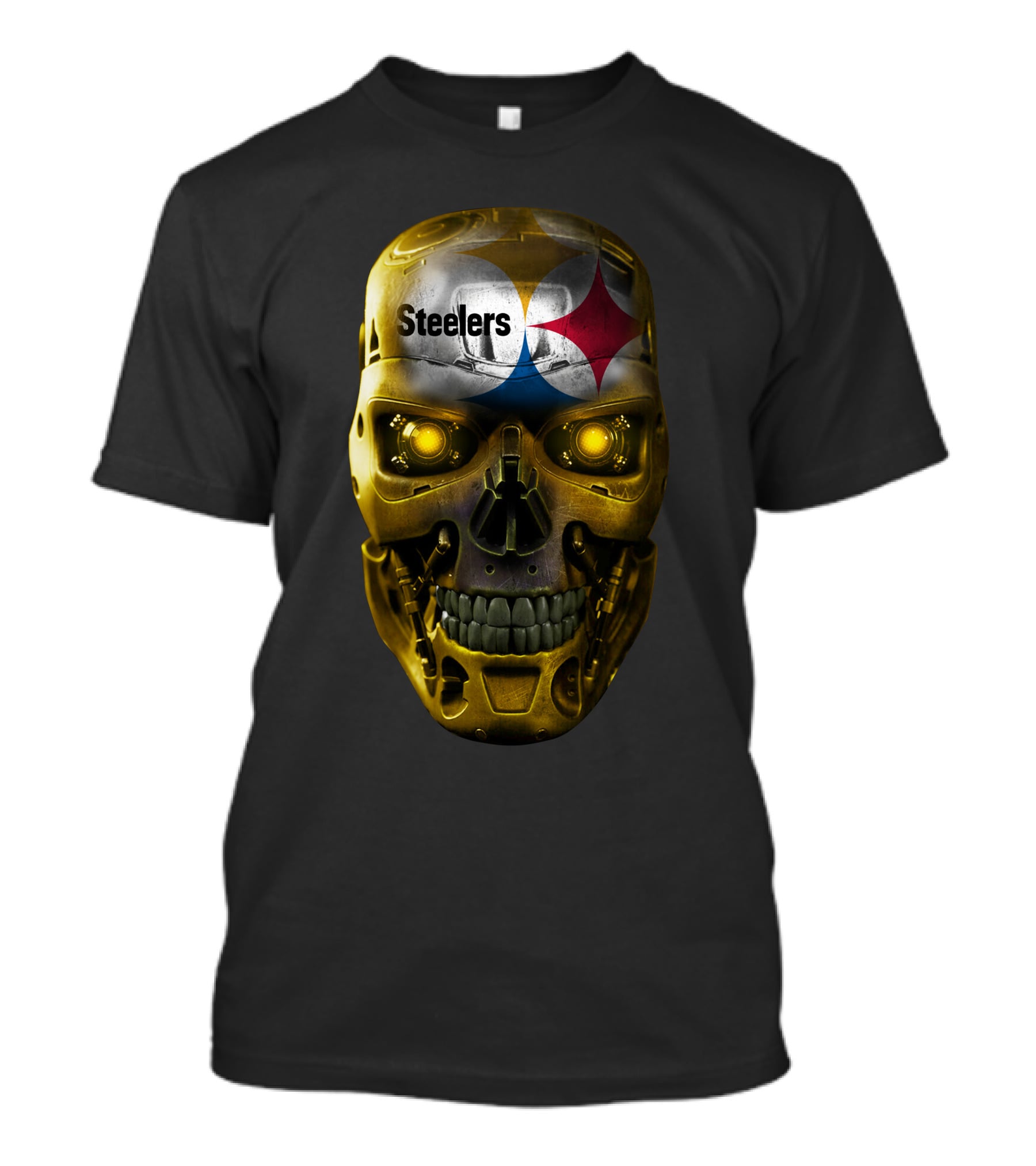 Steelers Skull Cyborg With Logo And Glowing Eyes T-Shirt