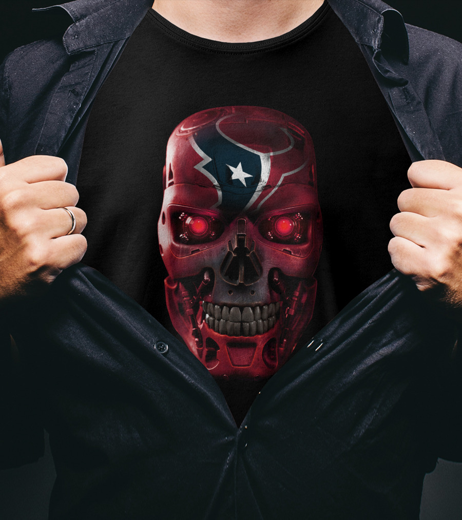 Skull Texans Robot Star Head With Red Eyes T-Shirt