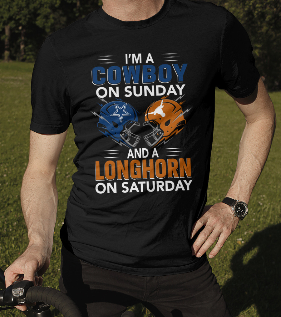 I'm A Cowboy On Sunday And A Longhorn On Saturday Football Helmets T-Shirt