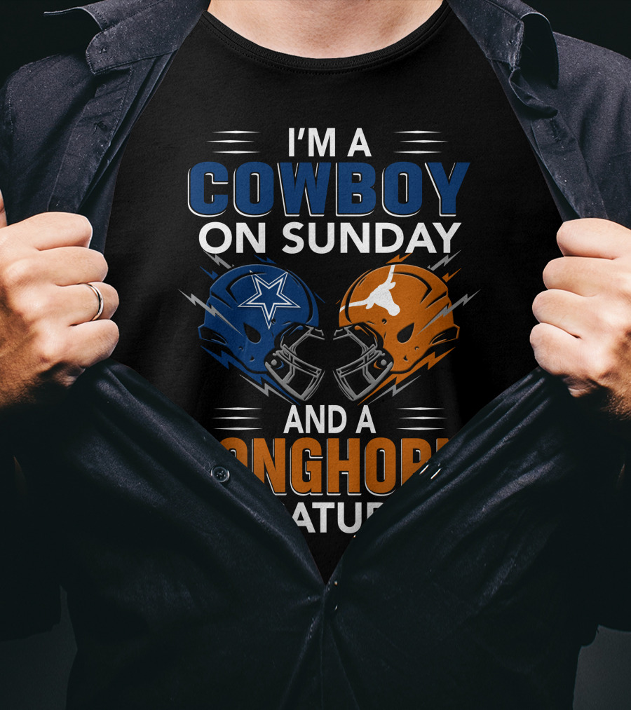 I'm A Cowboy On Sunday And A Longhorn On Saturday Football Helmets T-Shirt