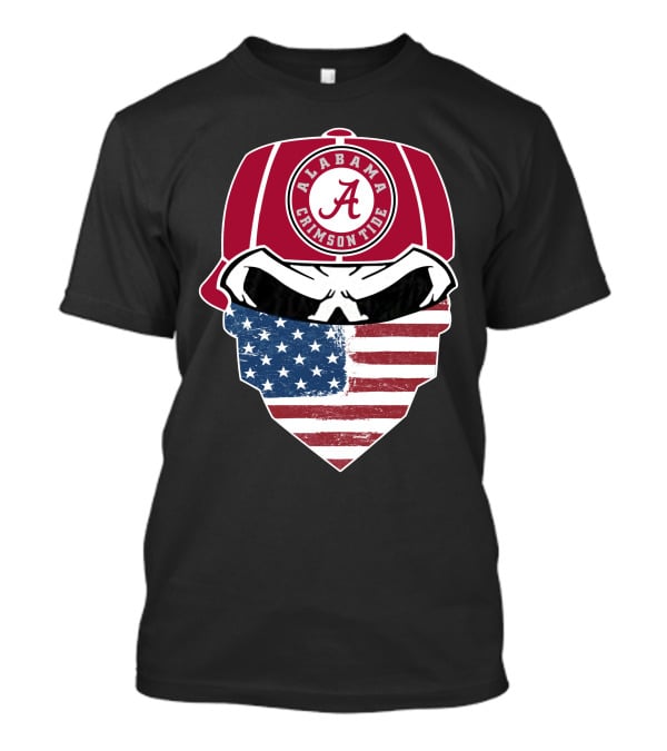 Alabama Crimson Tide Skull American Flag Bandana T-Shirt