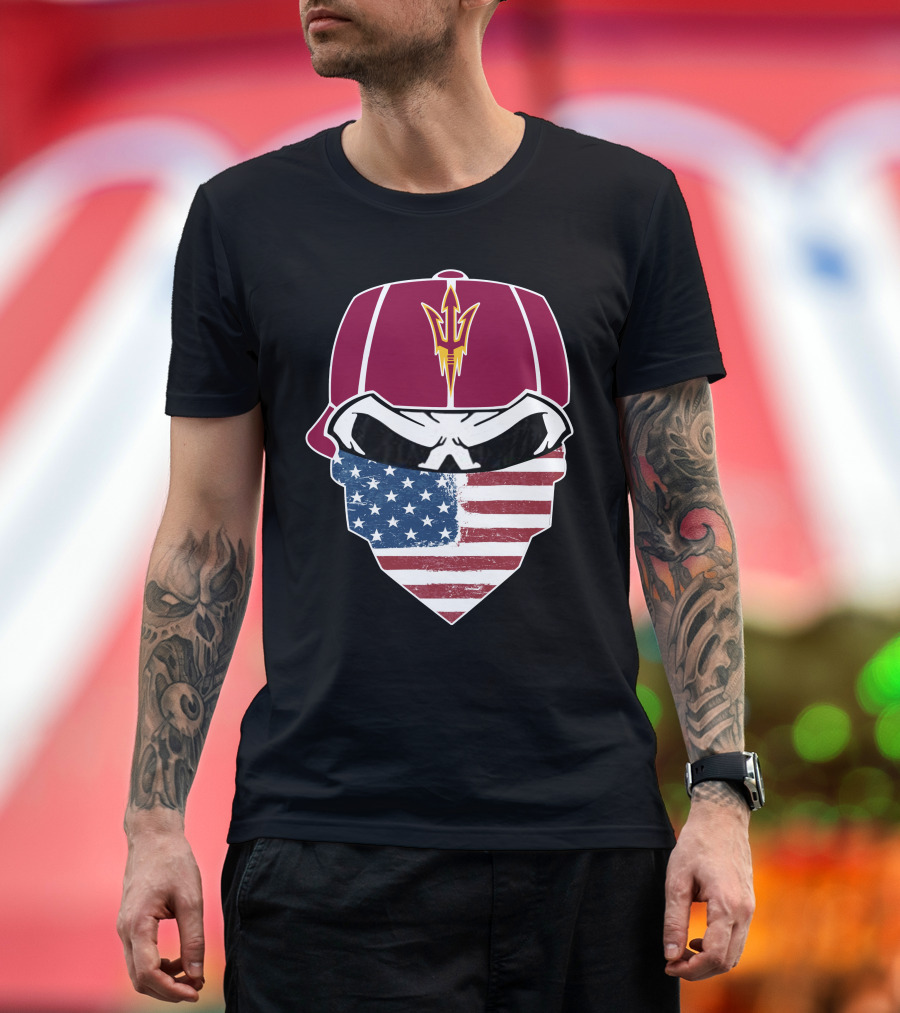 Arizona State Skulls American Flag Bandana Maroon Hat Trident T-Shirt