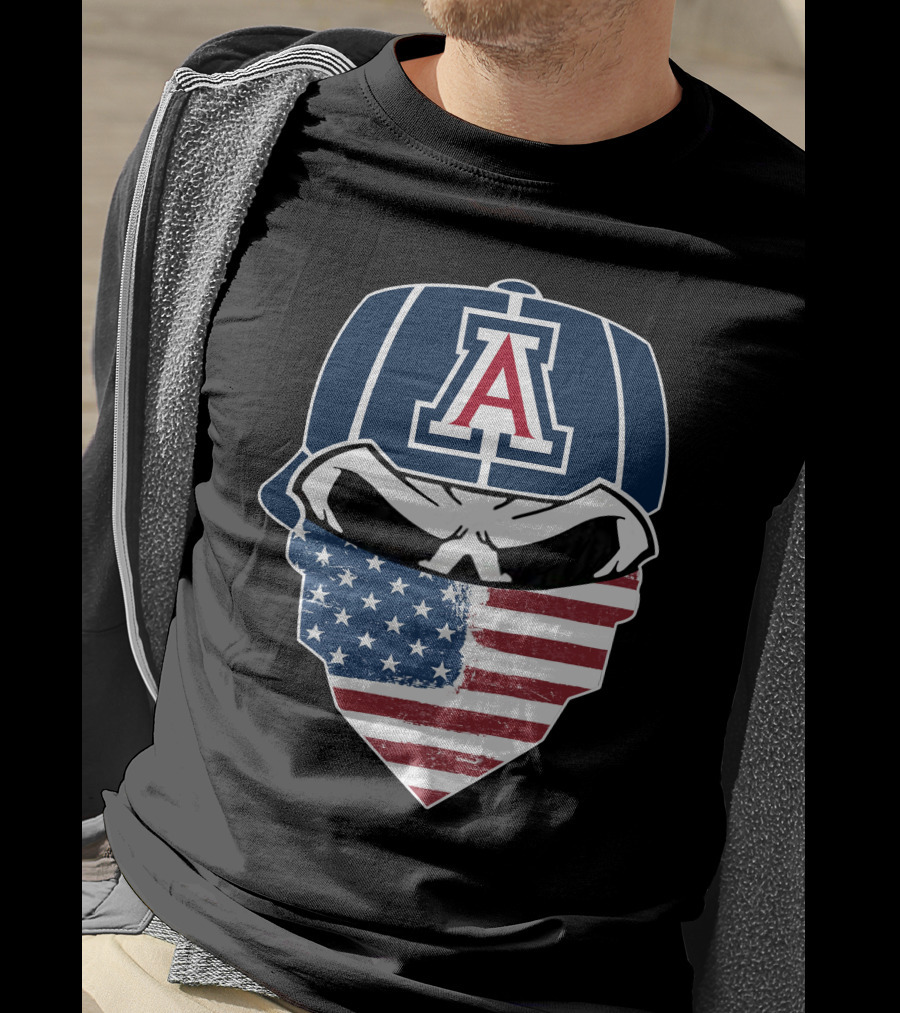 Arizona Wildcats Skull American Flag Bandana T-Shirt