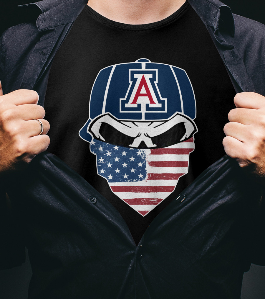 Arizona Wildcats Skull American Flag Bandana T-Shirt