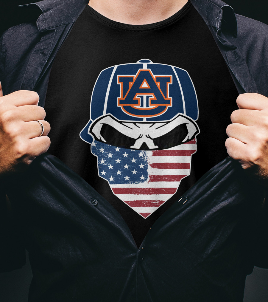Auburn Tigers Skull USA Flag Bandana T-Shirt