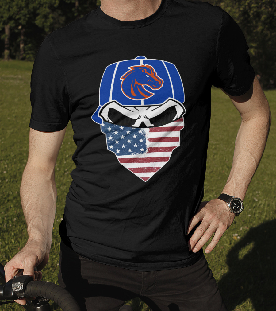 Boise State Skuls American Flag Bandana Broncos T-Shirt
