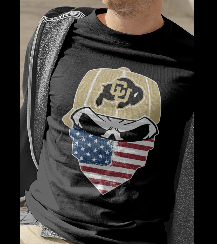 COLORADO BUFFALOES Skuls American Flag Face Buffalo T-Shirt
