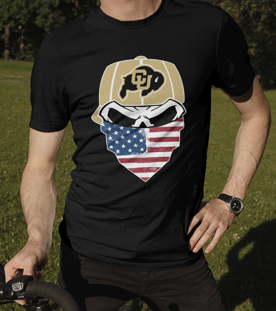 COLORADO BUFFALOES Skuls American Flag Face Buffalo T-Shirt