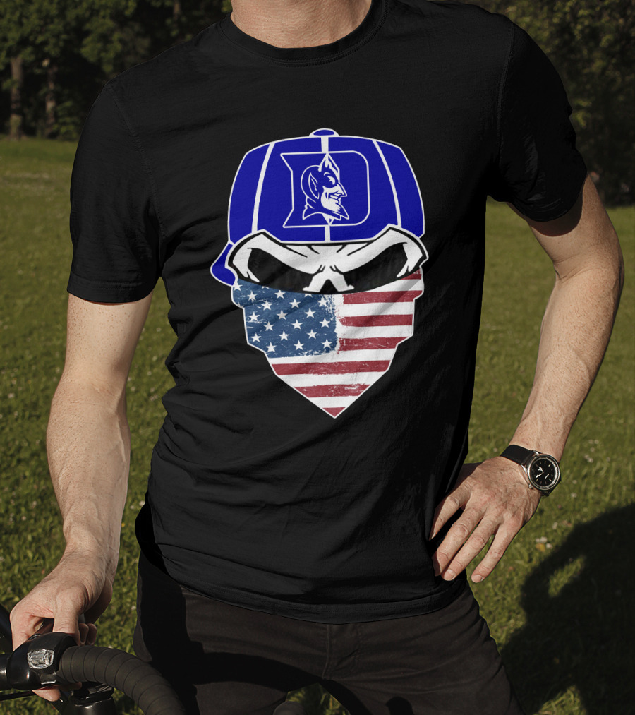 Duke Blue Devils Skulls American Flag Logo Cap Face Mask T-Shirt