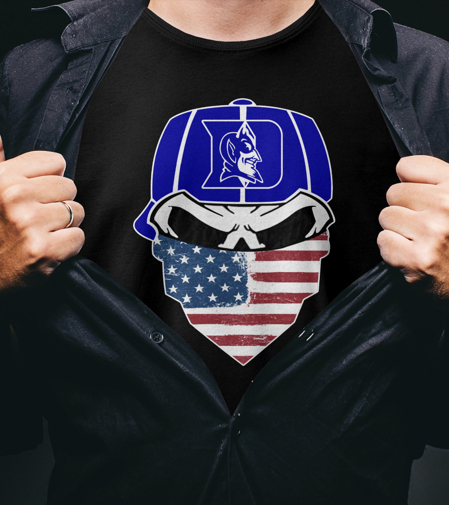 Duke Blue Devils Skulls American Flag Logo Cap Face Mask T-Shirt
