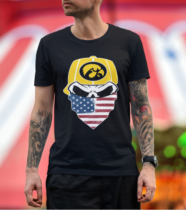 Premium T-Shirt: Hawkeyes Skull American Flag Bandana T-Shirt Hawkeyes Skull American Flag Bandana T-Shirt