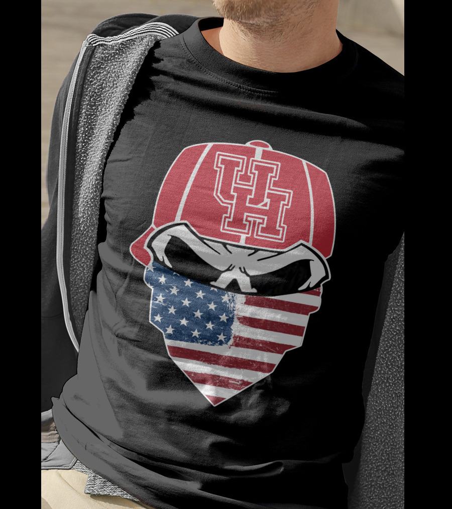 UH Houston Cougars Skull Bandana American Flag T-Shirt