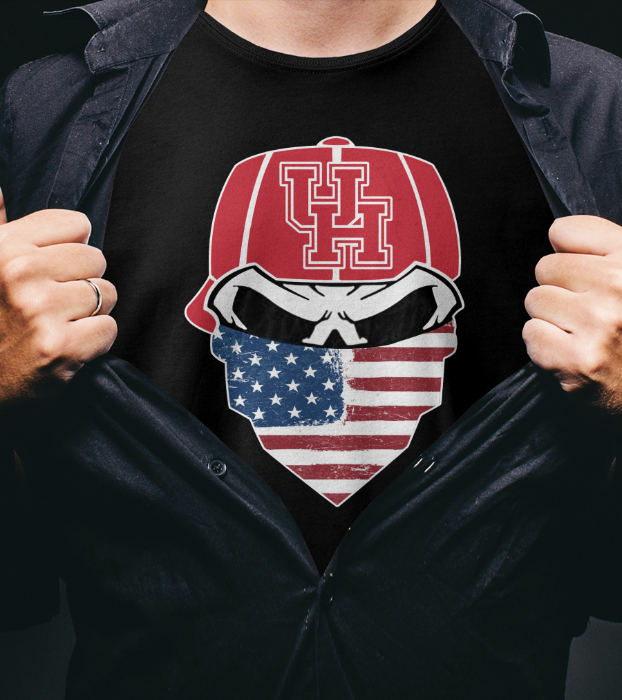 UH Houston Cougars Skull Bandana American Flag T-Shirt