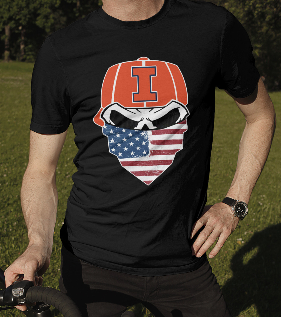 Illinois Skull Logo American Flag Bandana T-Shirt