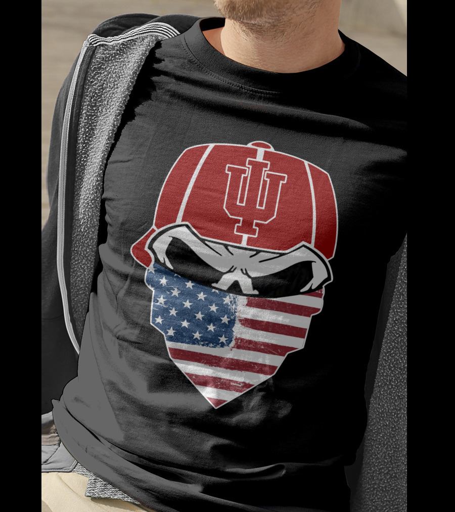Indiana Hoosiers Skuls American Flag Bandana T-Shirt