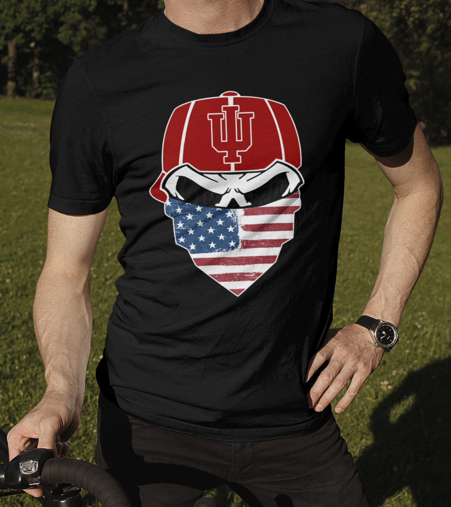 Indiana Hoosiers Skuls American Flag Bandana T-Shirt
