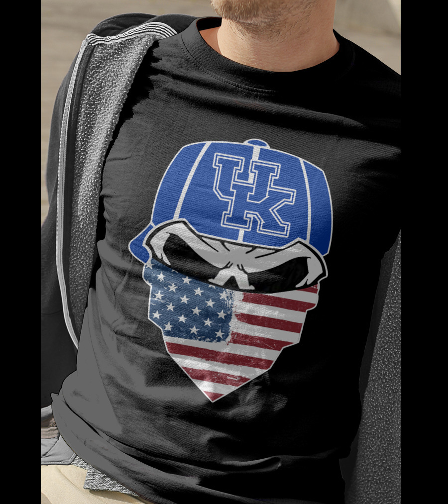Kentucky Wildcats Skulls UK Flag Bandana Hat T-Shirt