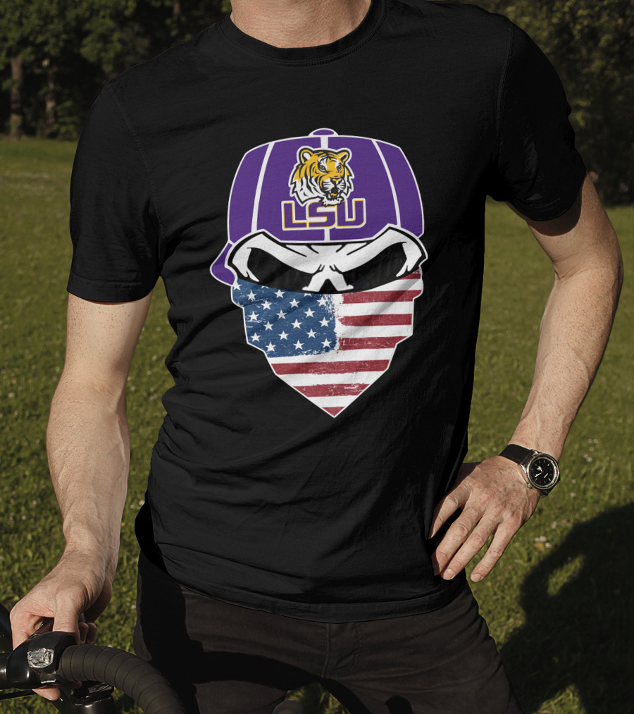 LSU Tigers Skull American Flag Bandana T-Shirt