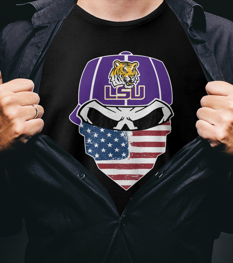 LSU Tigers Skull American Flag Bandana T-Shirt