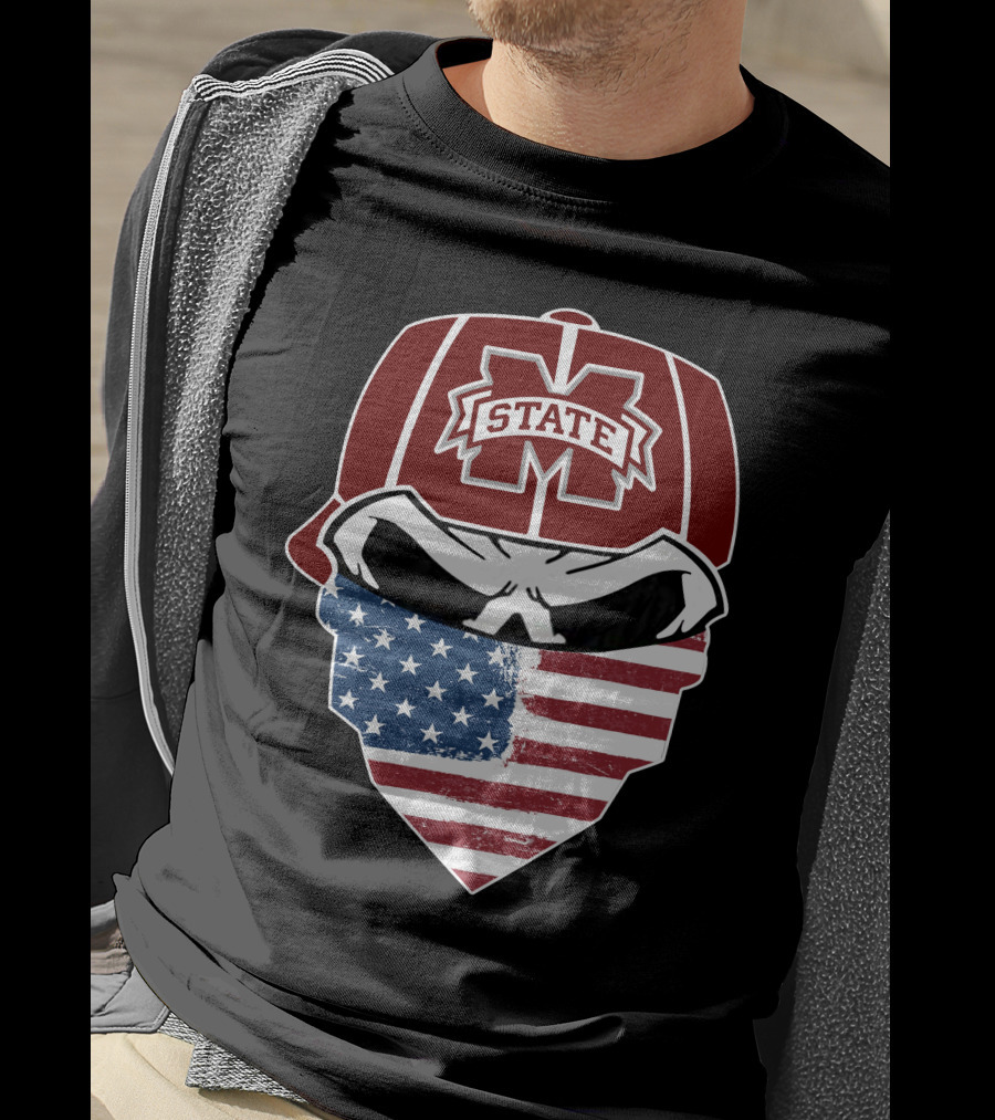 Mississippi State Skulls American Flag Bandana T-Shirt
