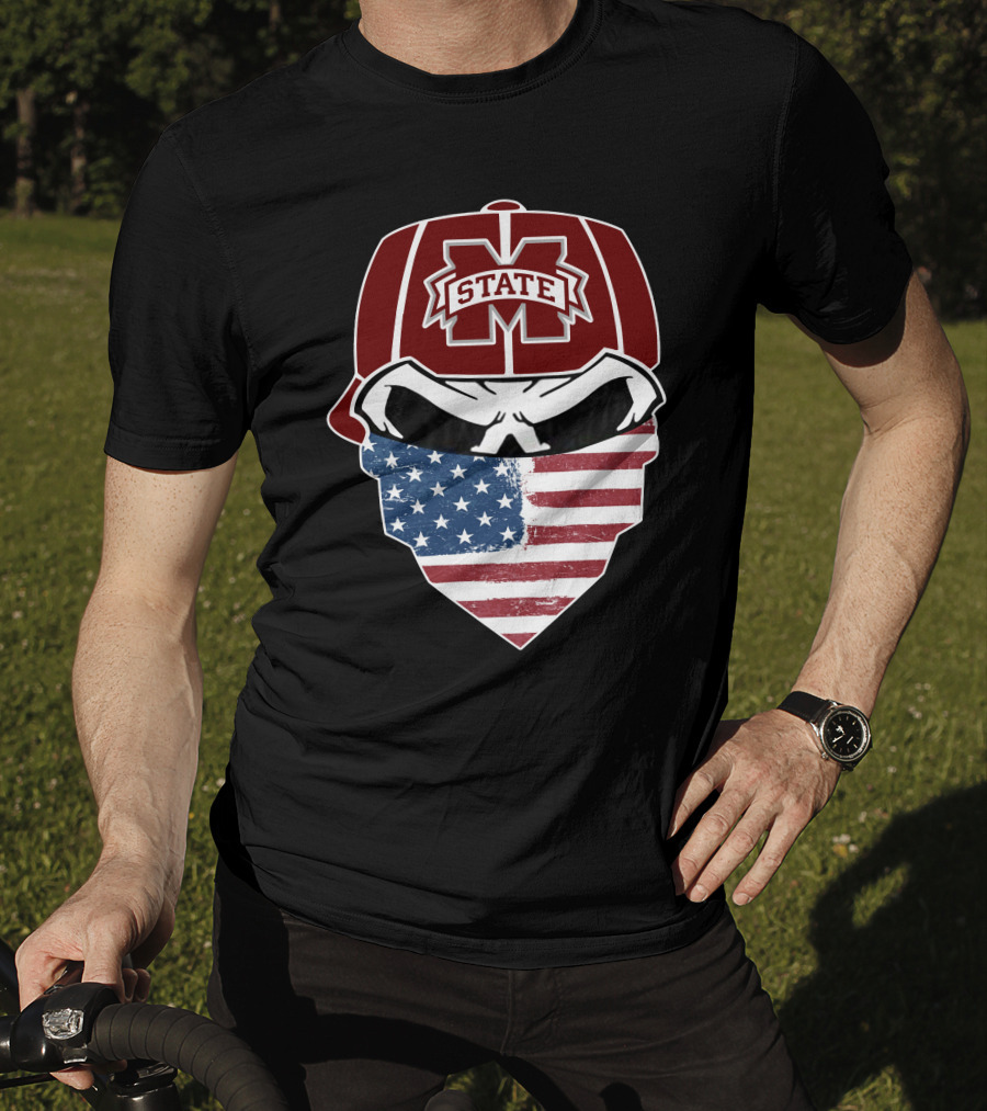 Mississippi State Skulls American Flag Bandana T-Shirt