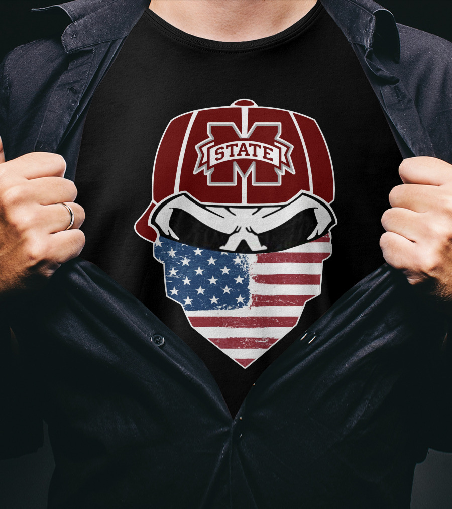 Mississippi State Skulls American Flag Bandana T-Shirt