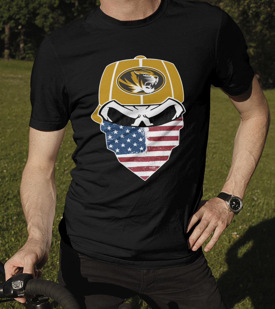 Missouri Tigers Skull American Flag Bandana T-Shirt