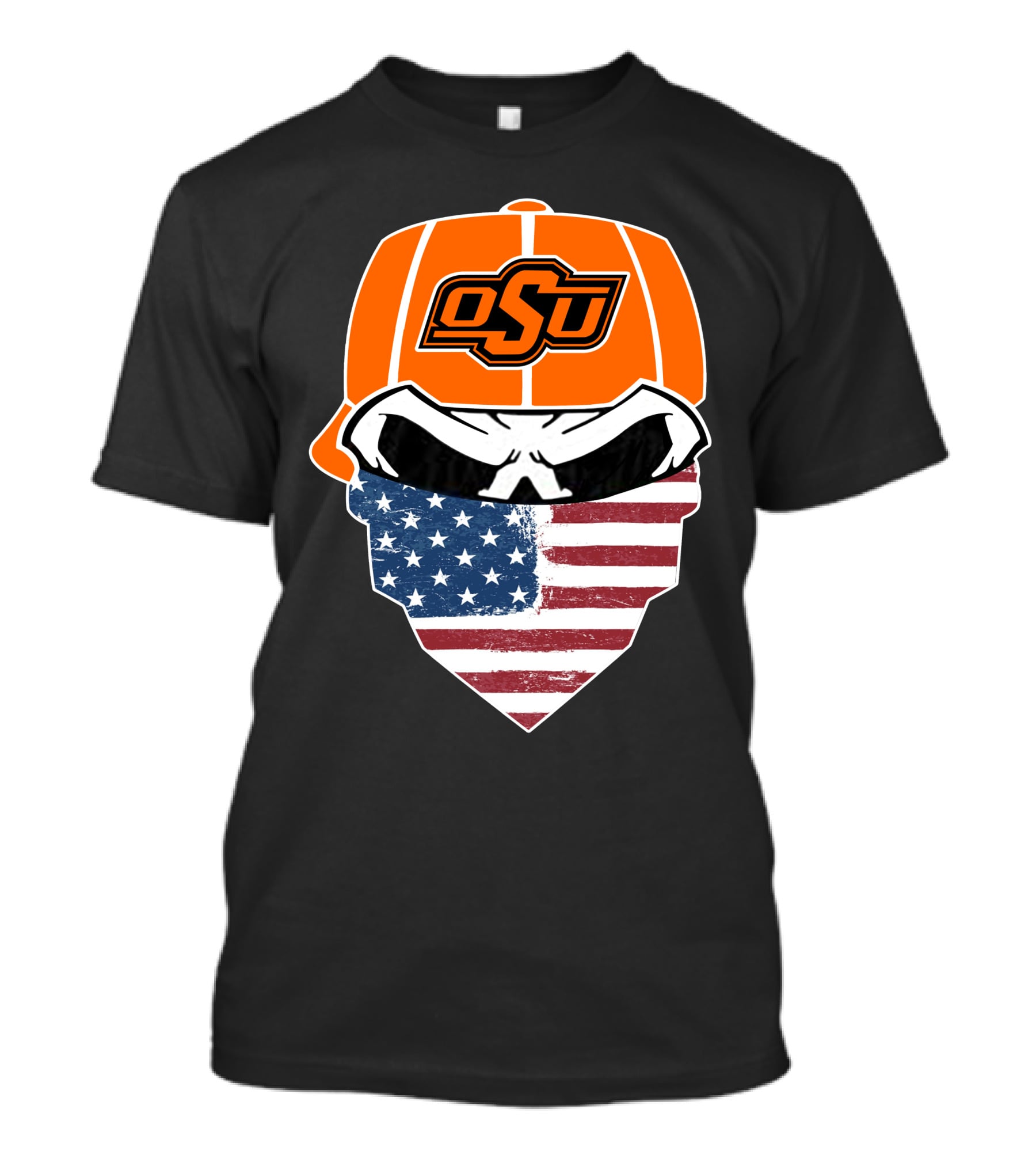Oklahoma State OSU Skull American Flag Bandana T-Shirt
