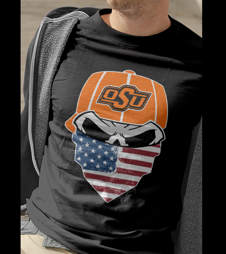 Oklahoma State OSU Skull American Flag Bandana T-Shirt