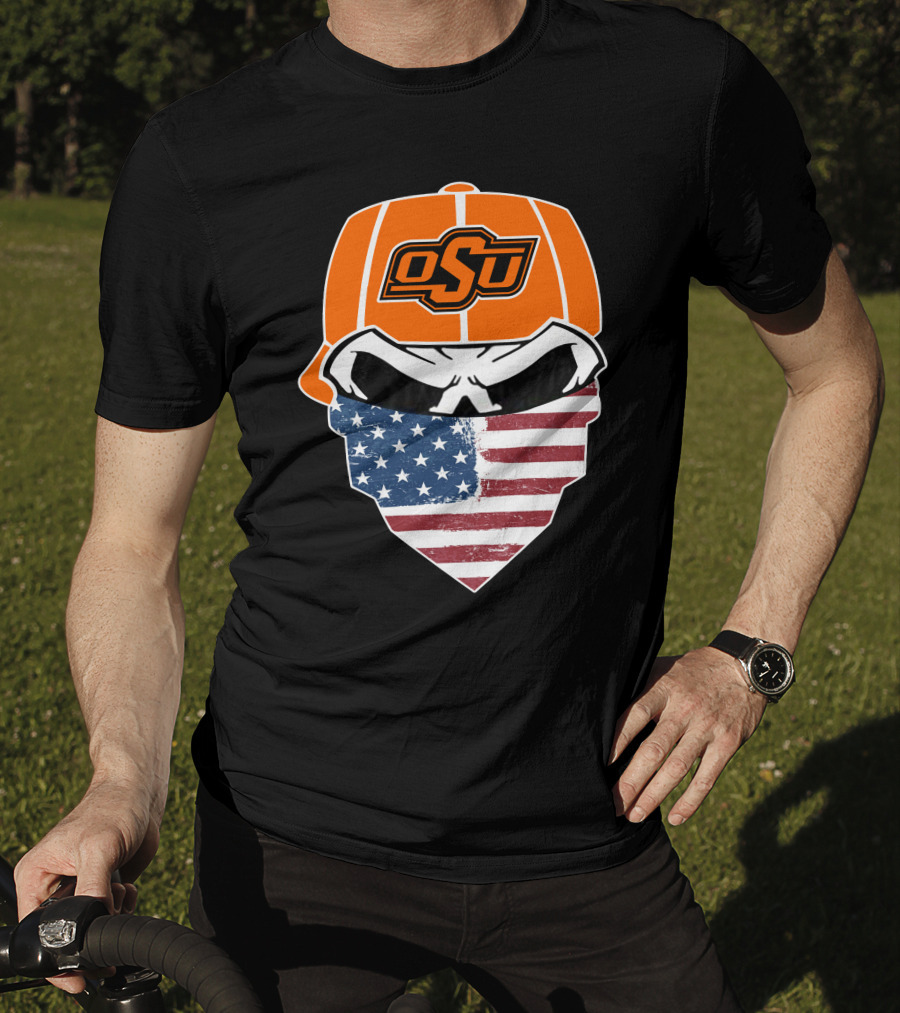 Oklahoma State OSU Skull American Flag Bandana T-Shirt