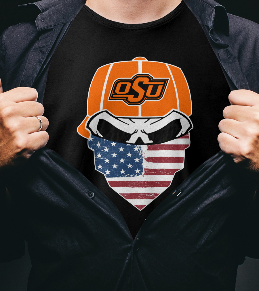 Oklahoma State OSU Skull American Flag Bandana T-Shirt