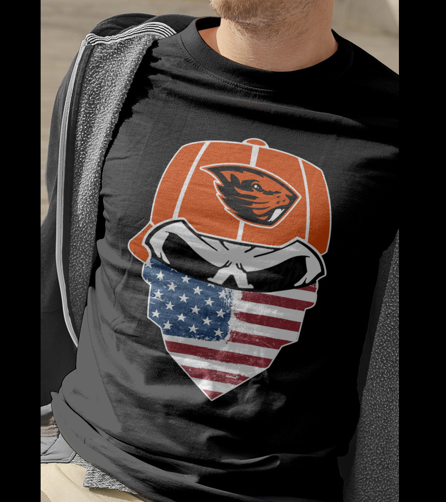 Oregon State Beavers Skull American Flag Bandana T-Shirt