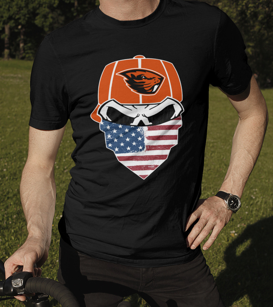 Oregon State Beavers Skull American Flag Bandana T-Shirt