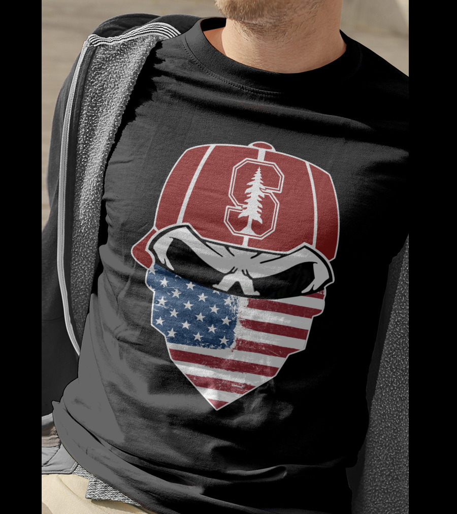 Stanford Cardinal Skuls American Flag Mask T-Shirt