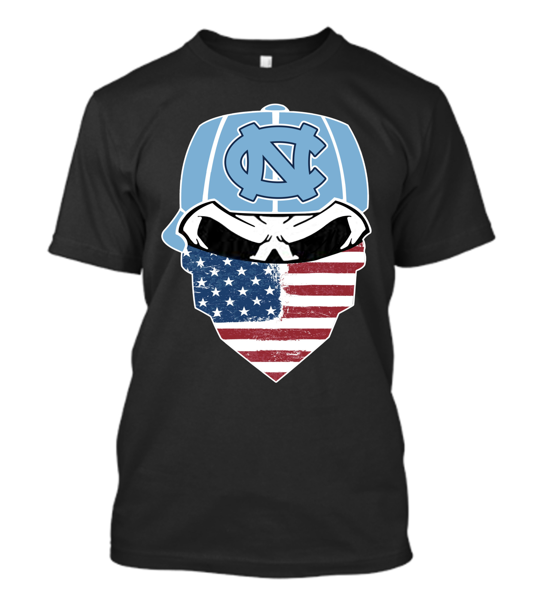 UNC Tar Heels Skull American Flag Bandana T-Shirt